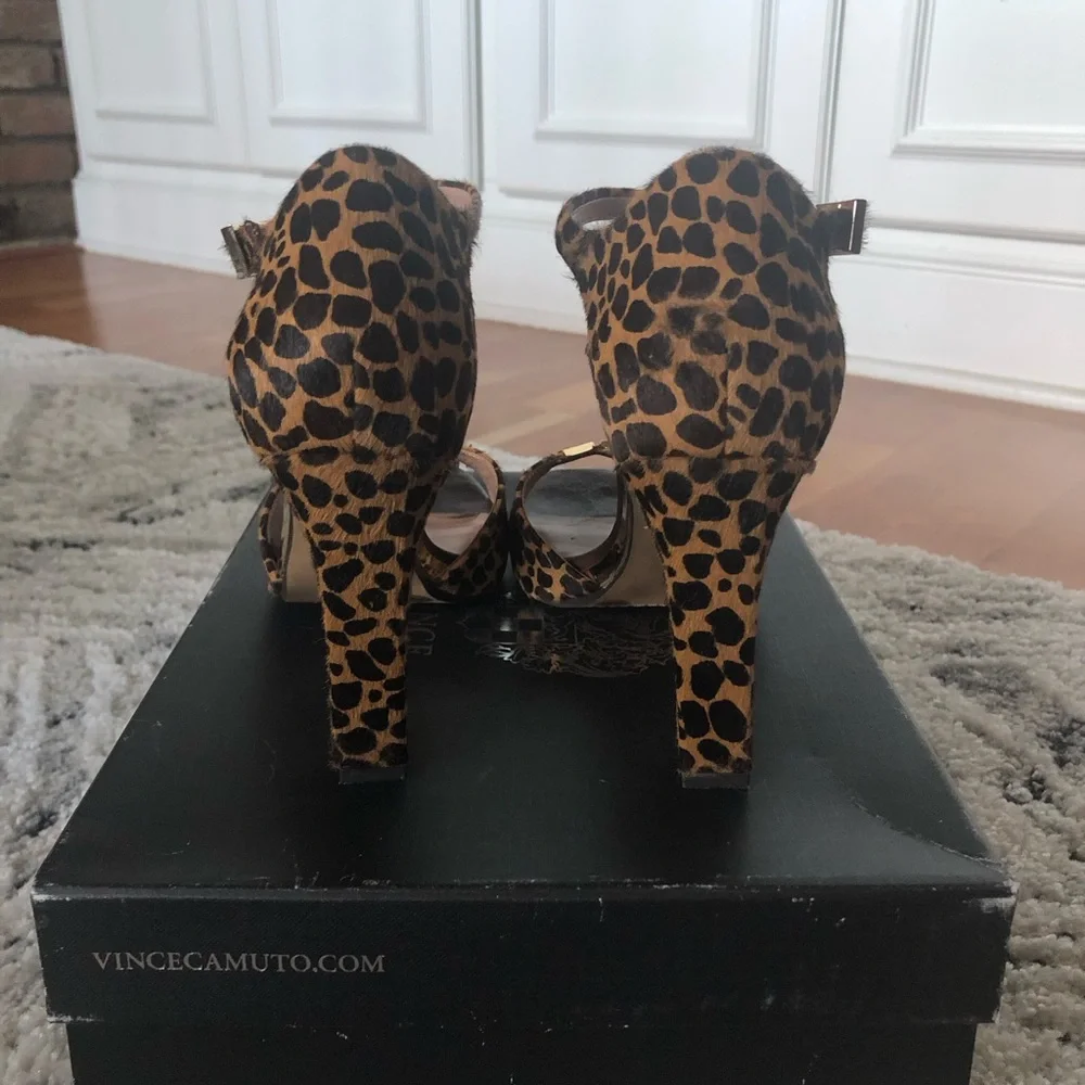 Vince Camuto Leopard Print Ankle Strap High Heels
